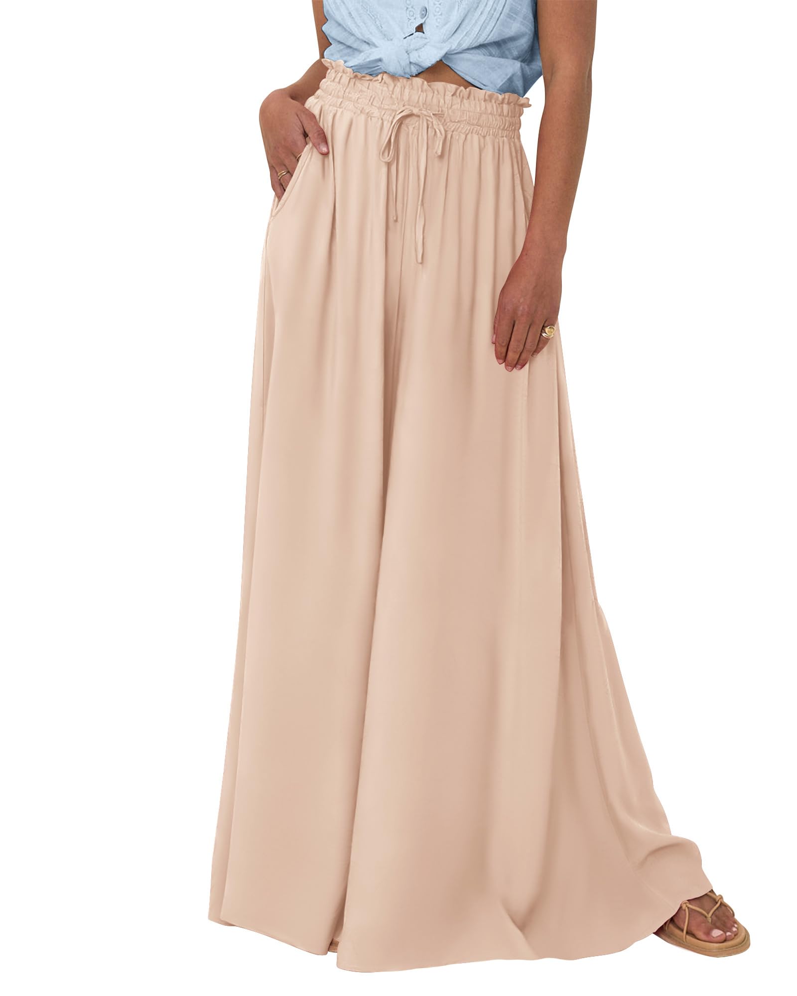 Women Casual Floral Solid High Waist Wide Leg  Pants 
