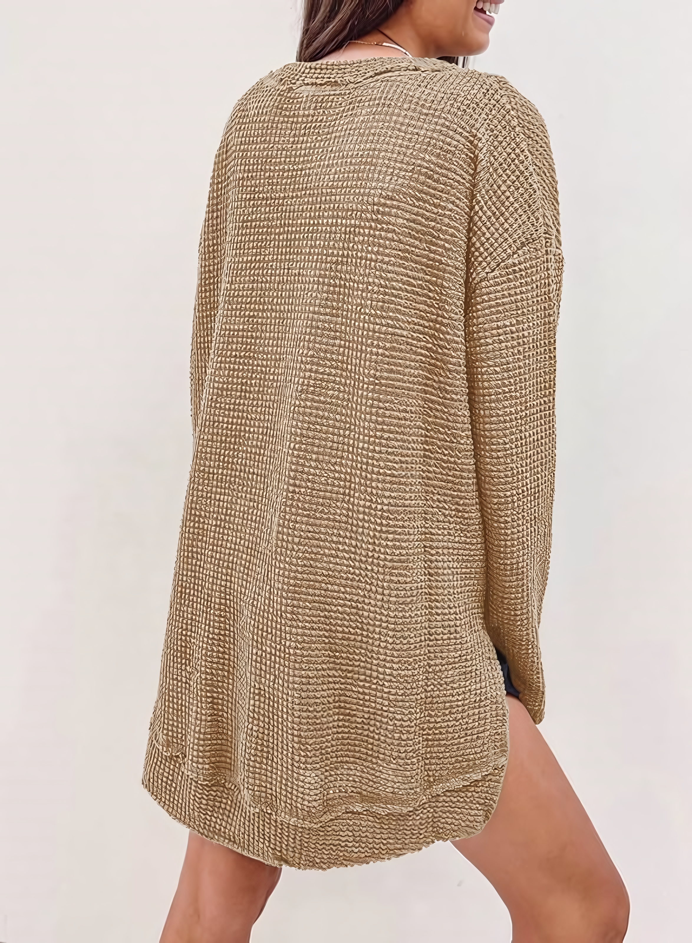 Women's Fall Long Sleeve Waffle Knit Hi-low Hem Tops