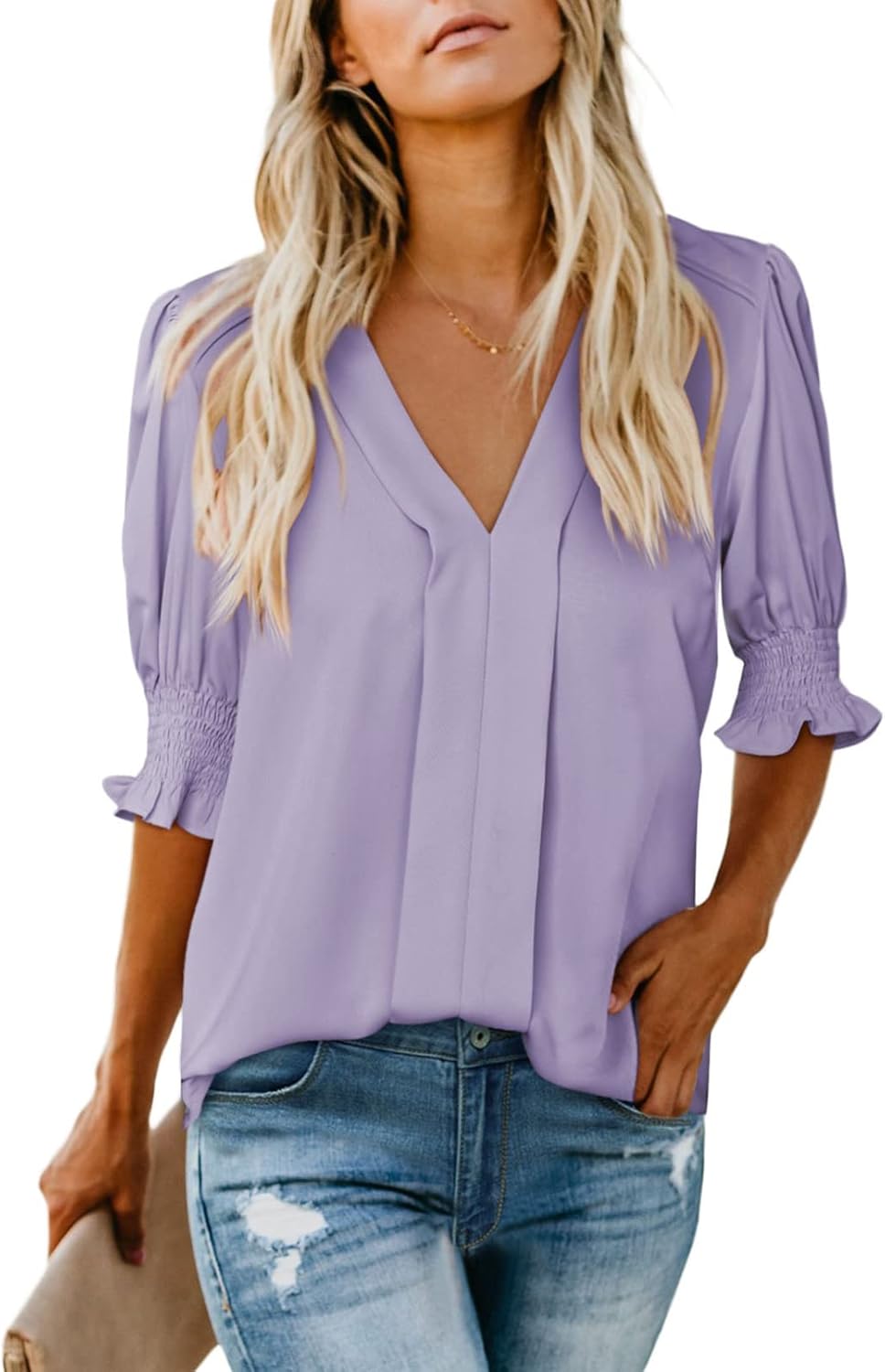 Women Dressy Casual Summer Puff Ruffle Short Sleeve Shirt Tops