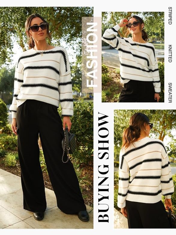 Women's Color Block Jagged Striped Knit Sweater