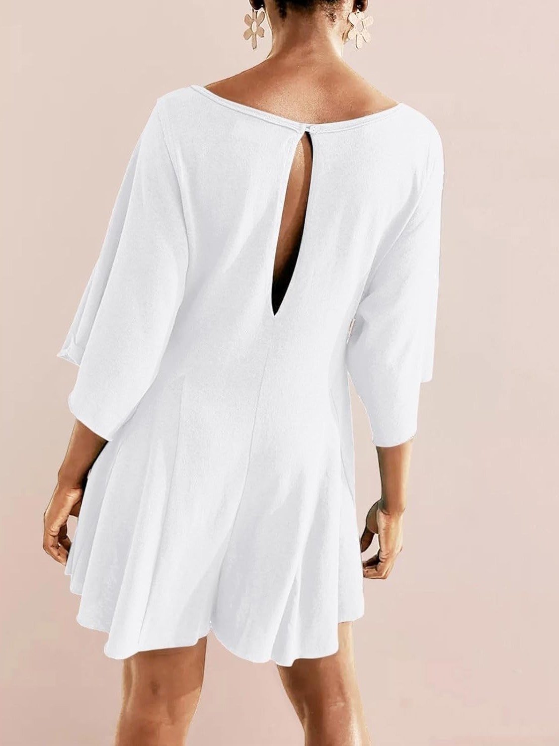 Women's Short Sleeve Loose Ruffled Short Romper Dress with Pocket