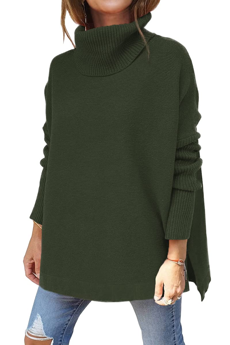 Women's Turtleneck Oversized  Spilt Hem Tunic  Sweaters