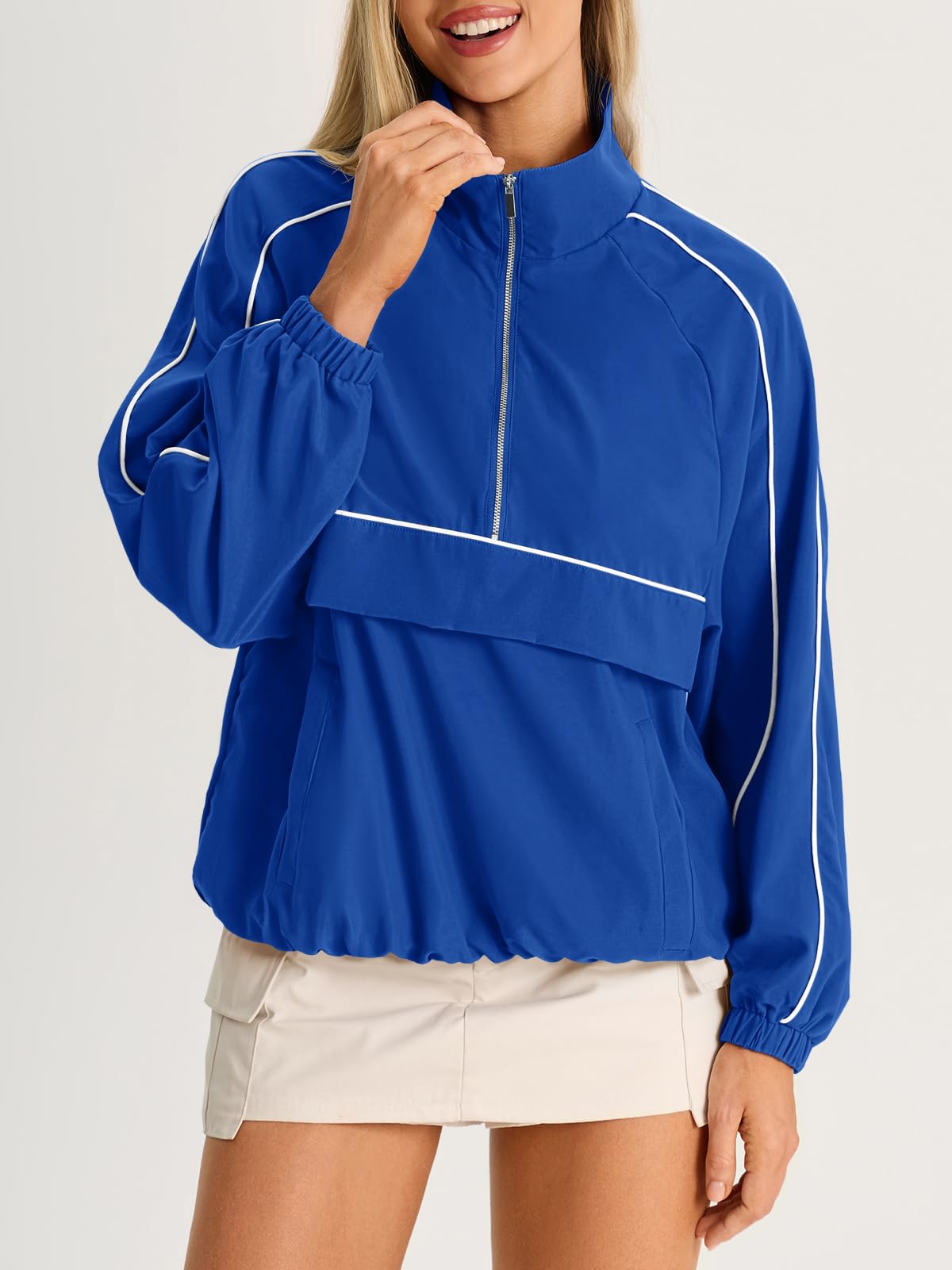 Women's Color Block Quarter Zip Pullover Lightweight Windbreaker Jacket