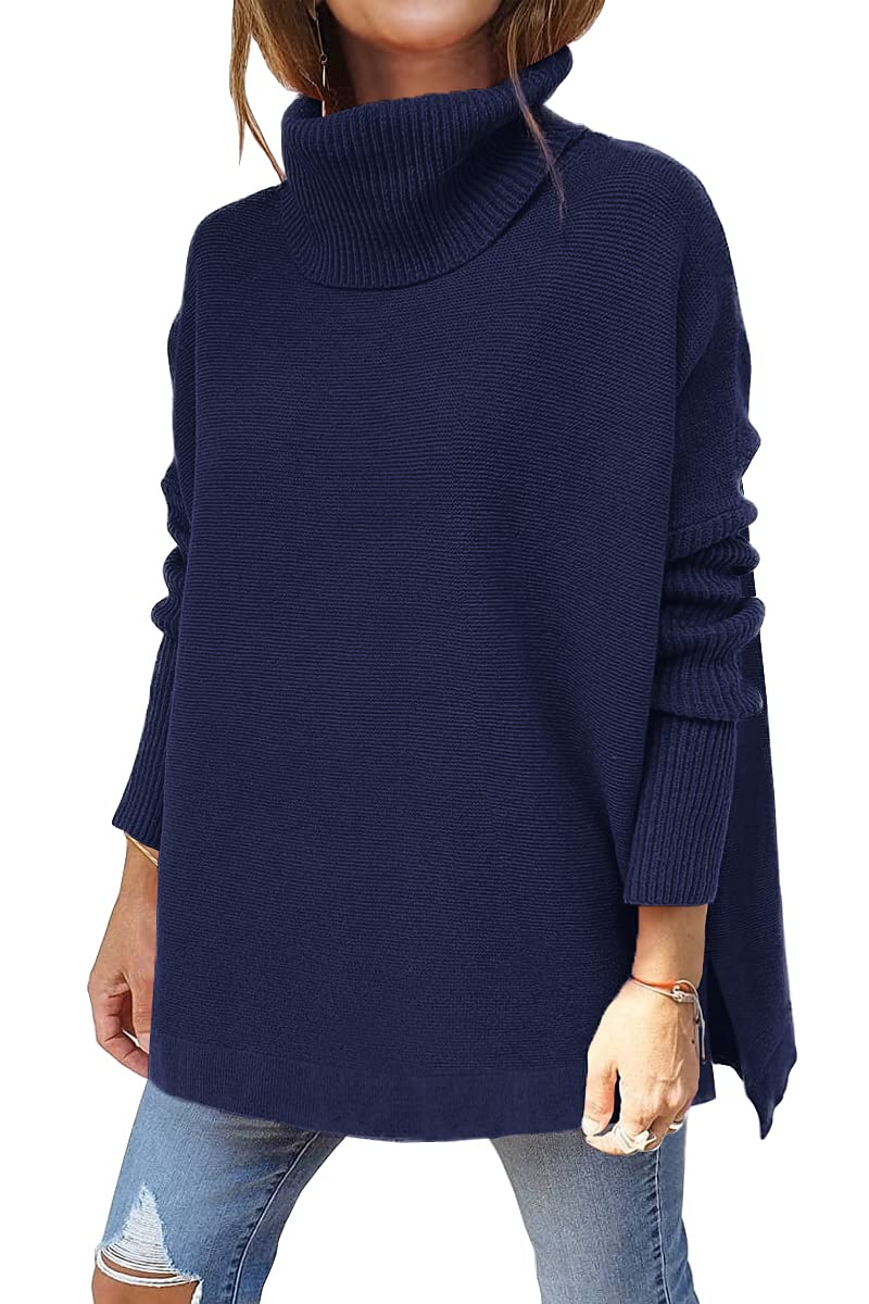 Women's Turtleneck Oversized  Spilt Hem Tunic  Sweaters