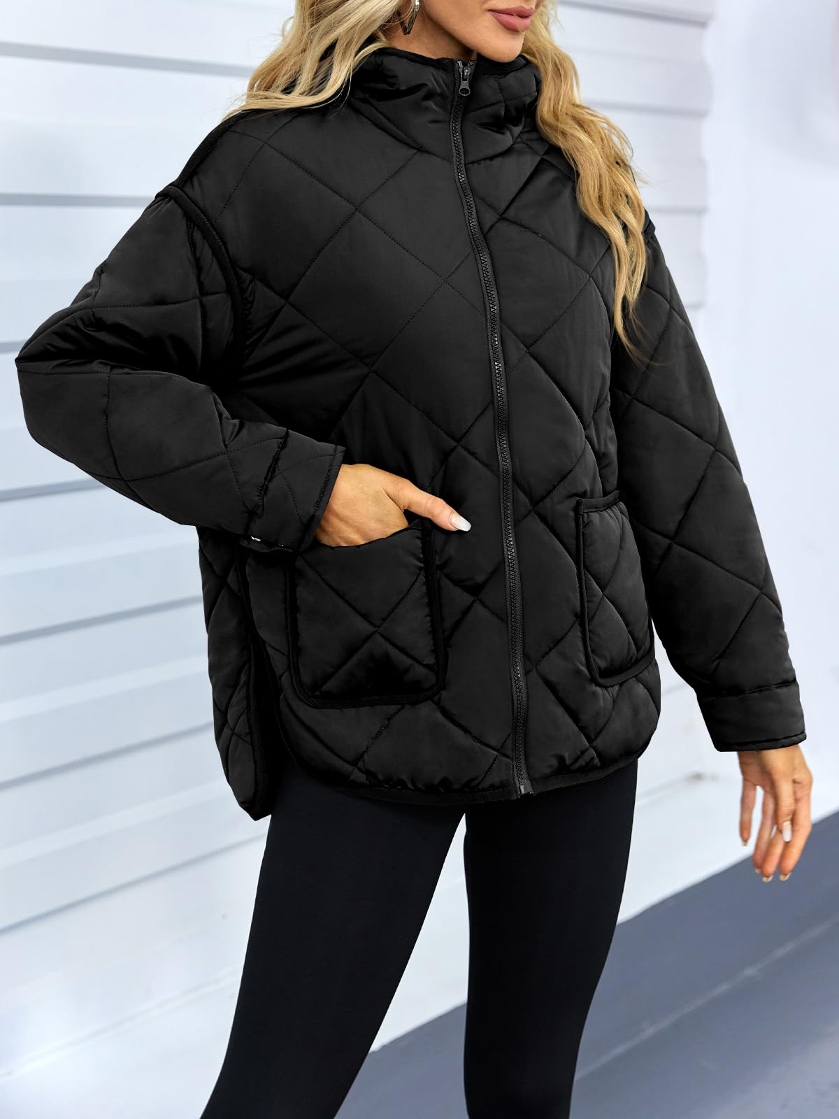 Women's Trendy Hooded Long Sleeve Zip Up Quilted Puffer Jacket