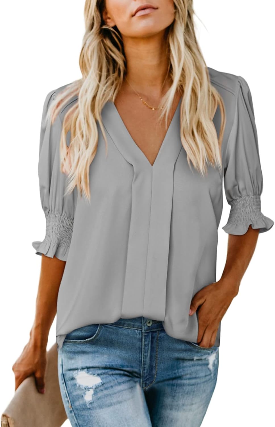 Women Dressy Casual Summer Puff Ruffle Short Sleeve Shirt Tops