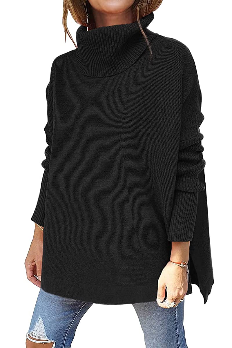 Women's Turtleneck Oversized  Spilt Hem Tunic  Sweaters