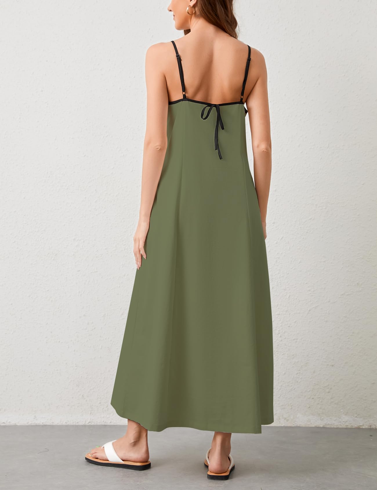 Women Casual Spaghetti Strap Square Neck Maxi Dress