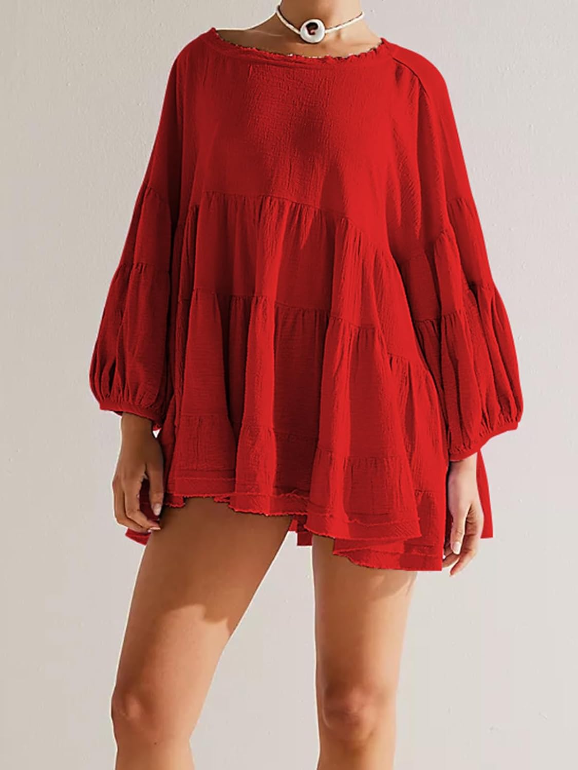 Casual Balloon Sleeve Ruffle Top (Buy 2 Free Shipping)