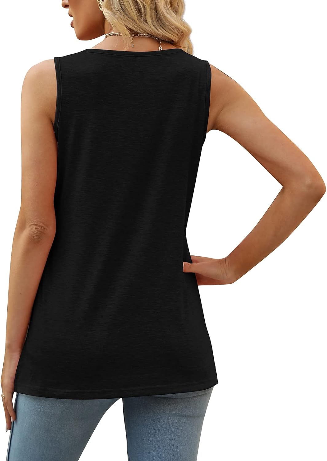 Women's Square Neck Casual Sleeveless Side Slit Tank Tops