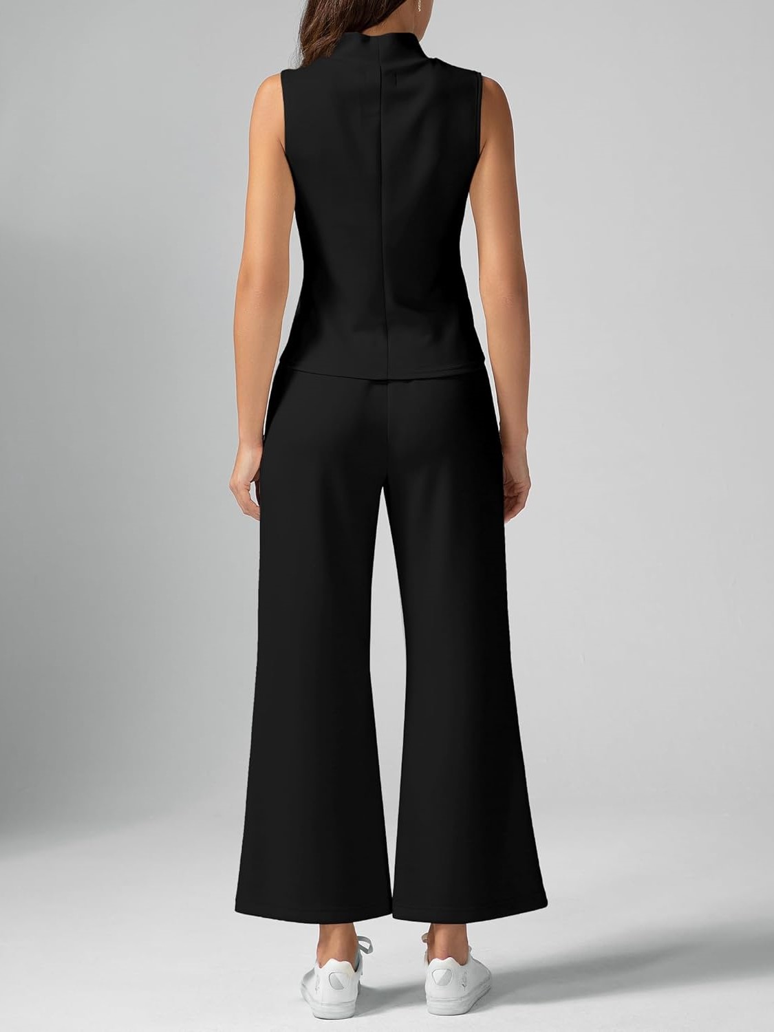 Women's Mock Neck Sleeveless Tank Top & Wide Leg Pants 2 Piece Lounge Sets