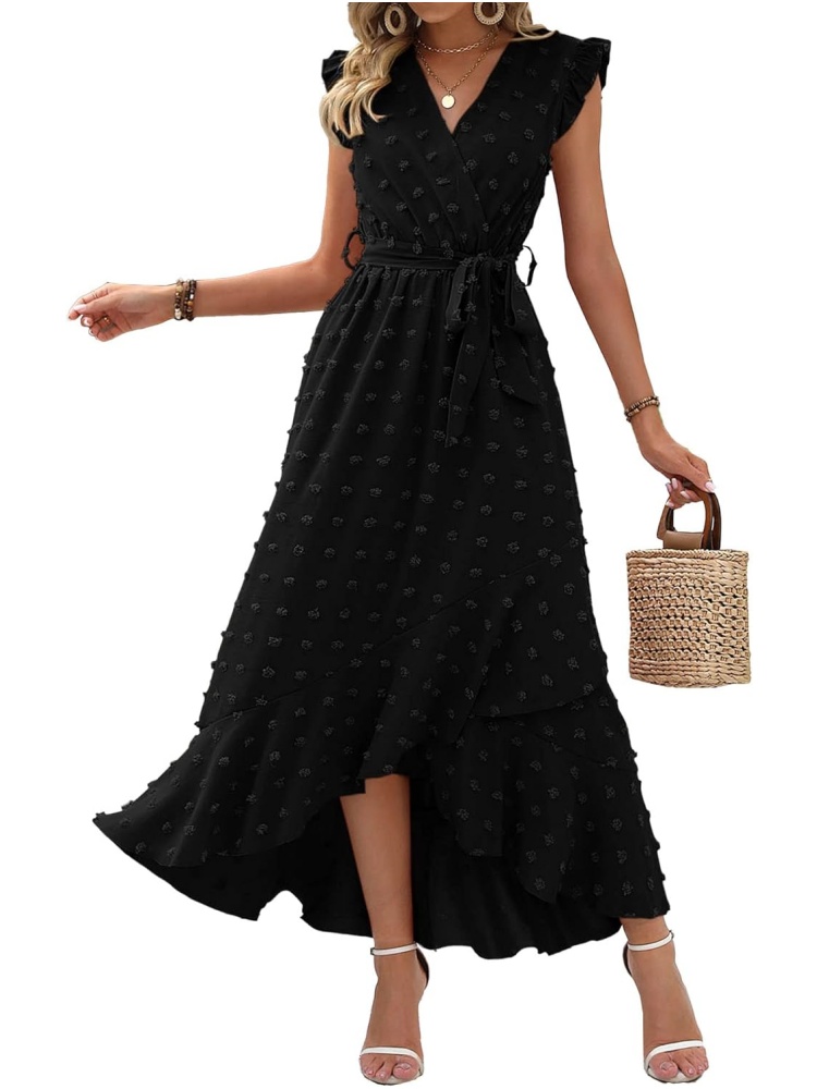 Women Swiss Dot Boho Flowy Ruffle Long Maxi Cocktail Dress