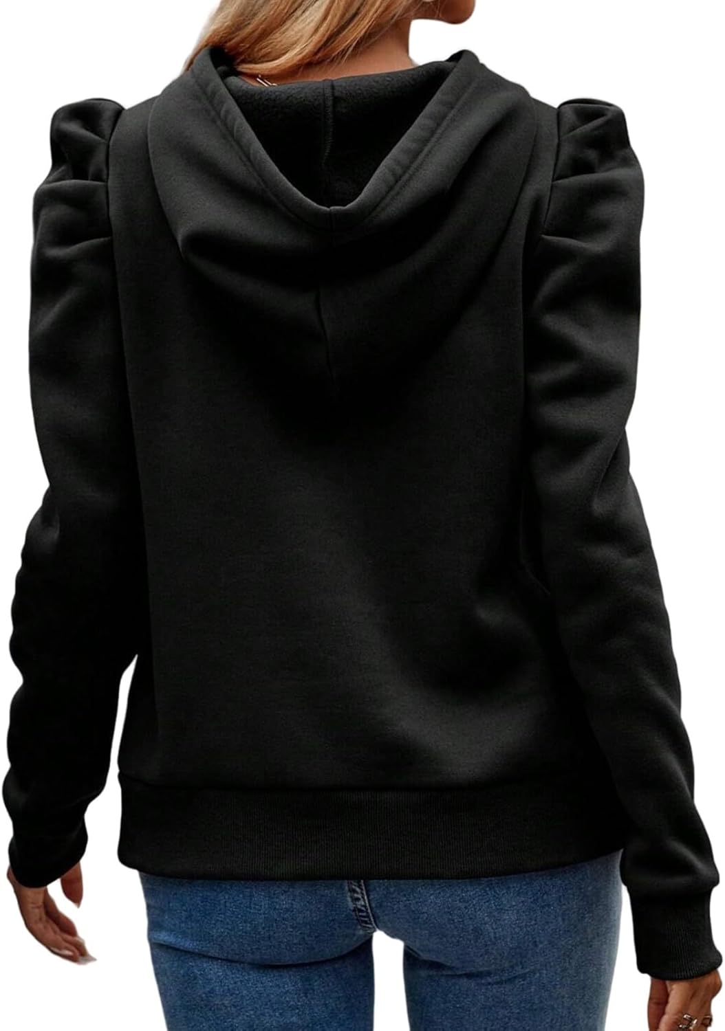 Women's Puff Sleeve Drawstring Casual Hoodie