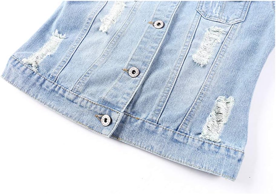Women's 3/4 Sleeve Washed Ripped Cropped Denim Jackets