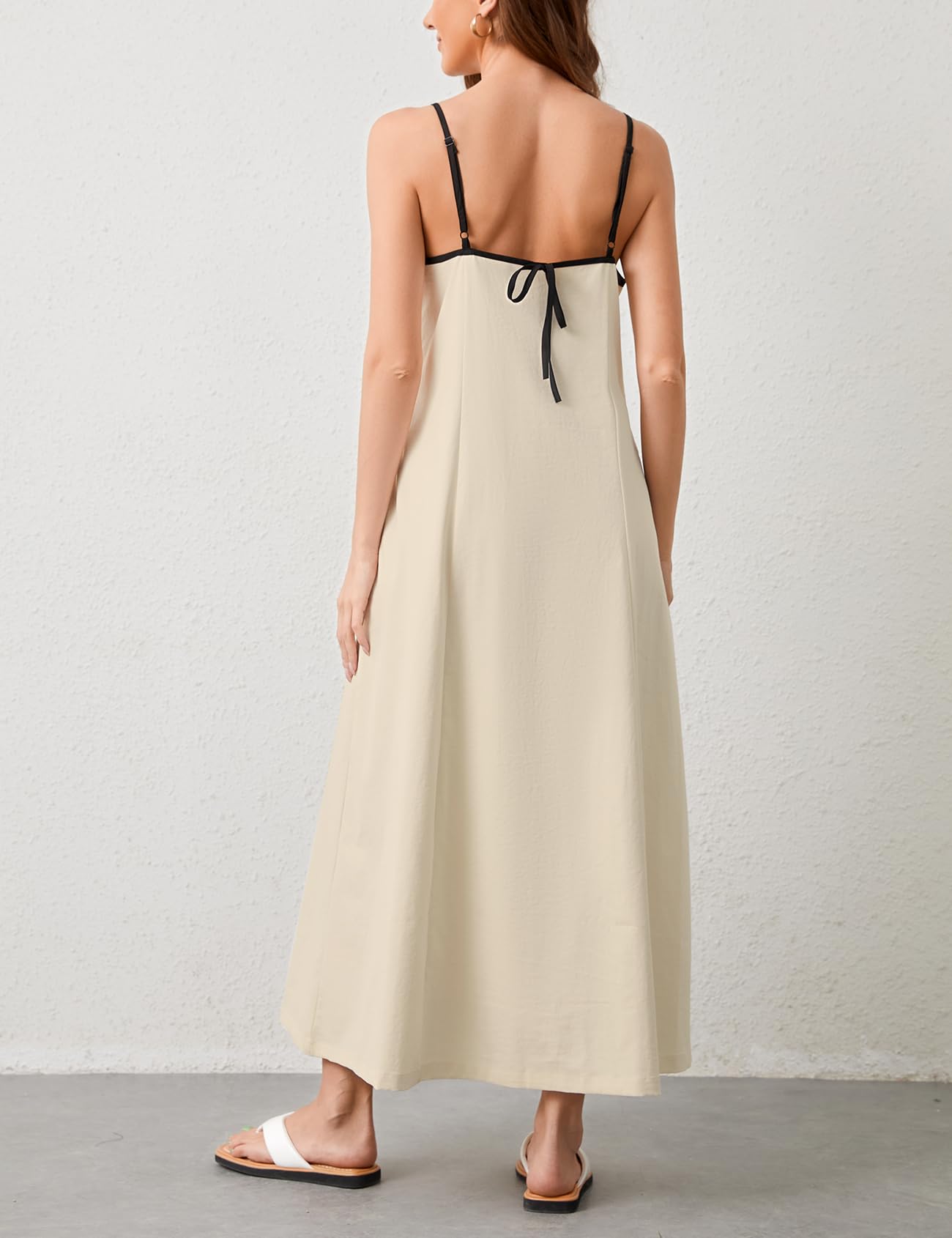 Women Casual Spaghetti Strap Square Neck Maxi Dress