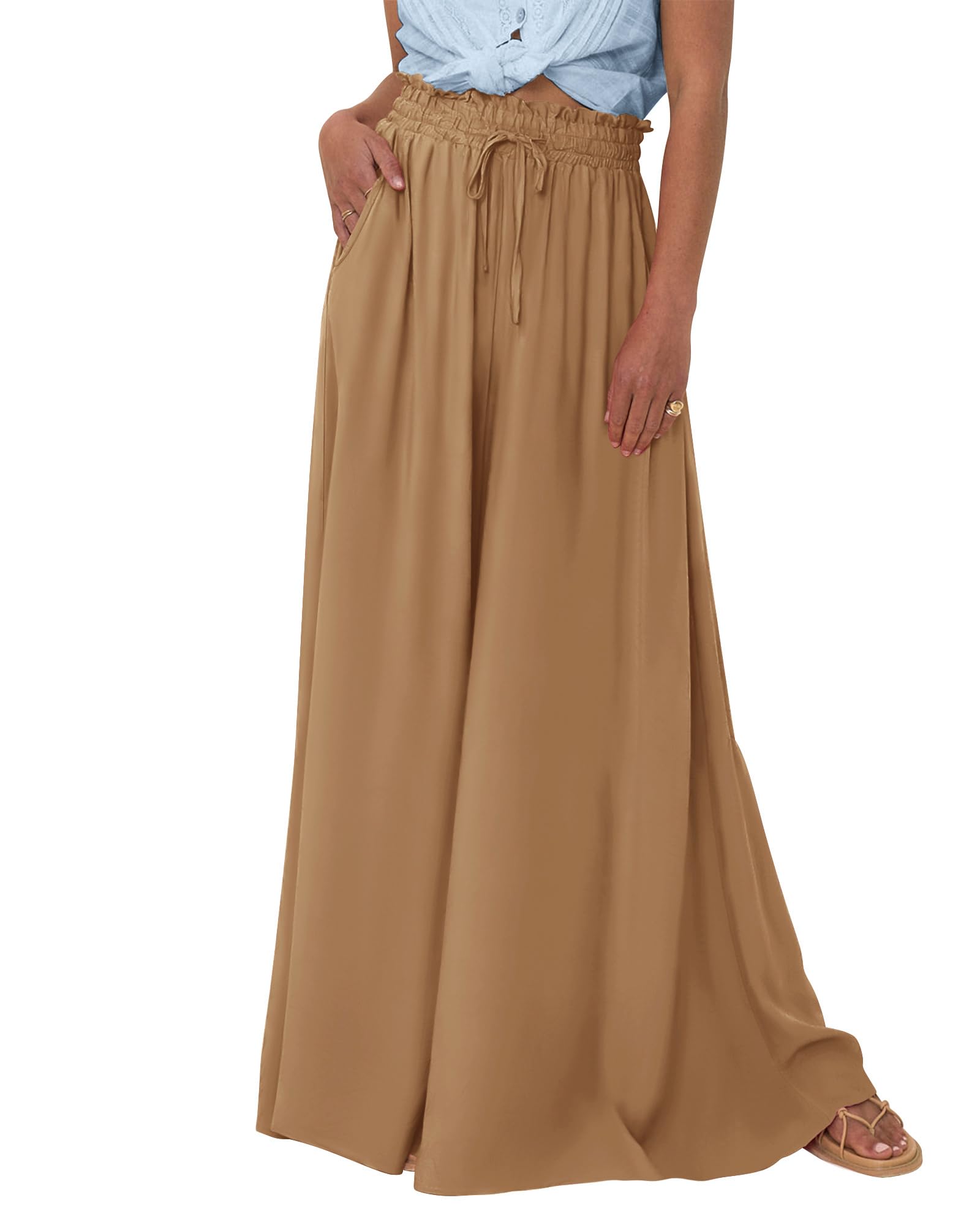 Women Casual Floral Solid High Waist Wide Leg  Pants 