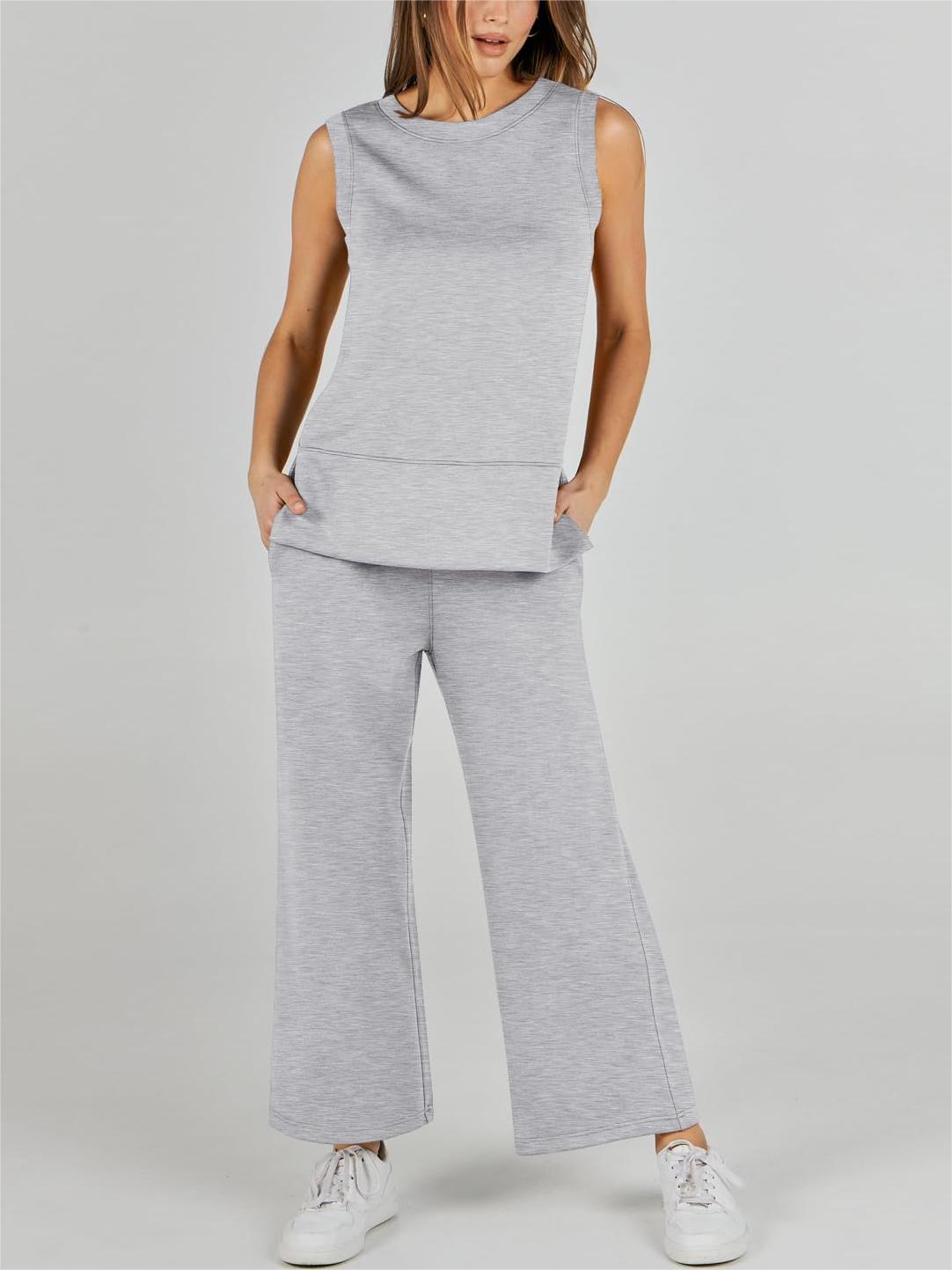 Women's Sleeveless Slit Down Hem Wide Leg Casual Two Piece Set✨BUY 2 FREE SHIPPING