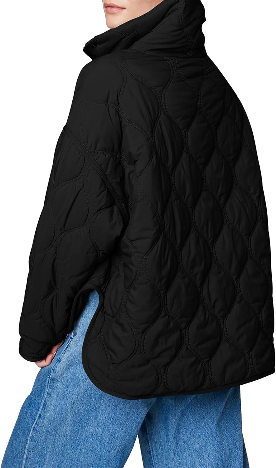 Women's Quilted Lightweight Puffer Jacket Long Sleeve Half Zip Up Coat with Pocket