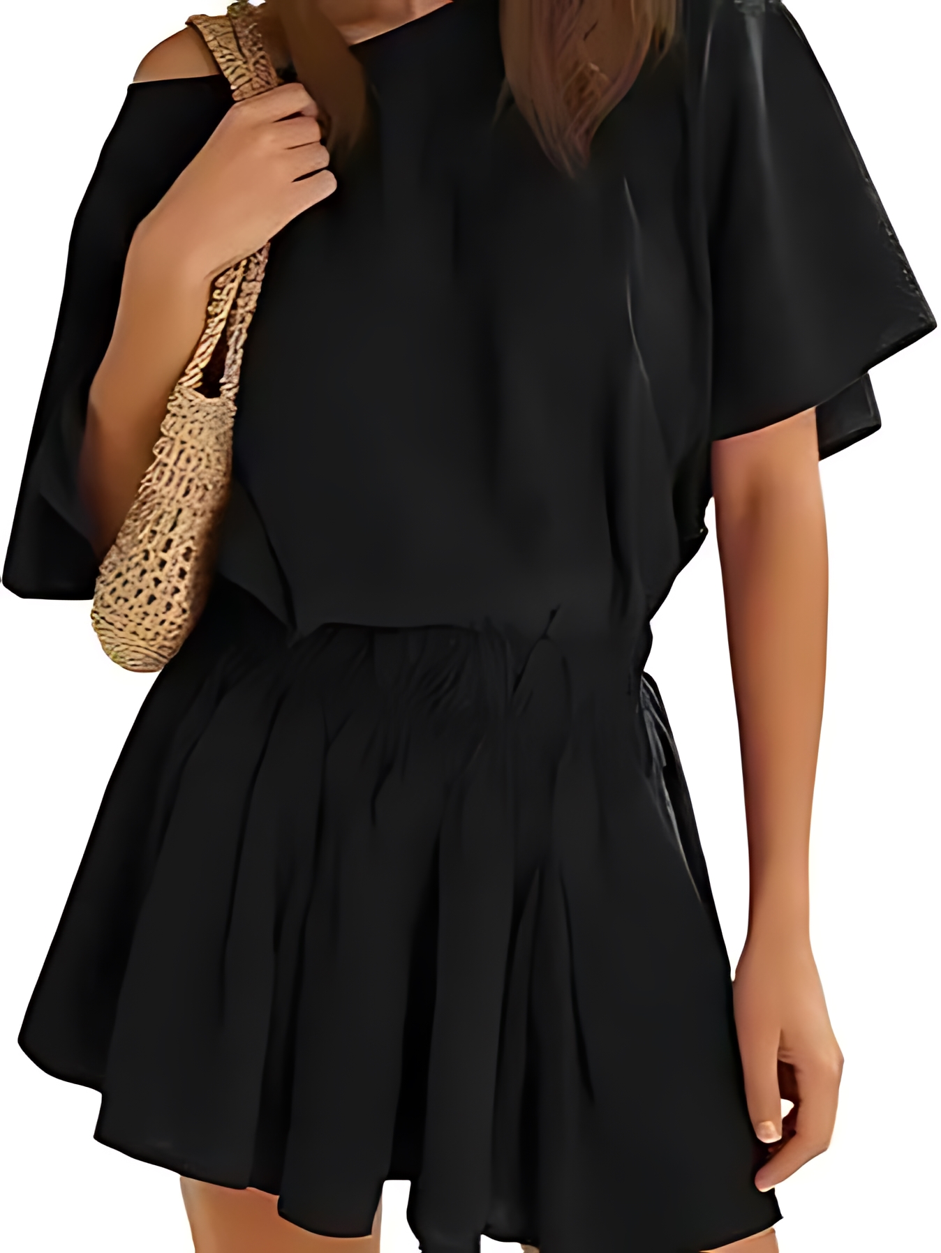 Women’s Casual Short Sleeve Elastic Waist Loose Flowy Mini Skirt Dress