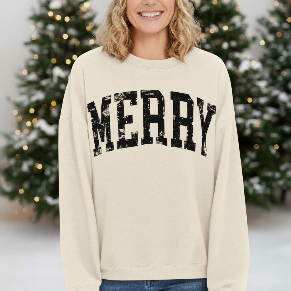 Retro Merry Sweatshirt : Women's Christmas Shirt