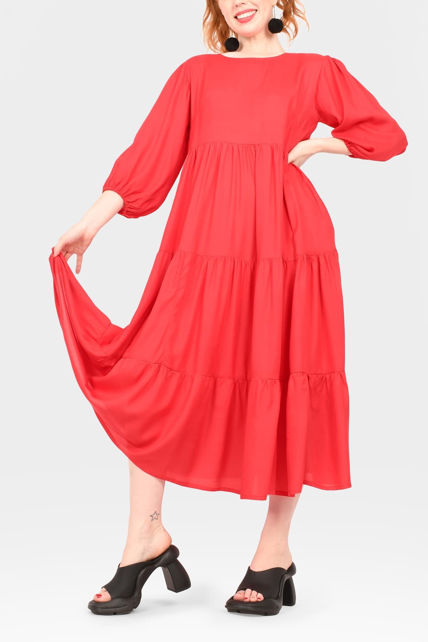 Crew Neck Long Sleeve Layered Maxi Dress