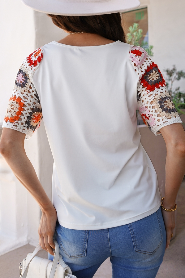 2025 New Floral Crochet Patchwork Round Neck Top(Buy 2 Free Shipping)