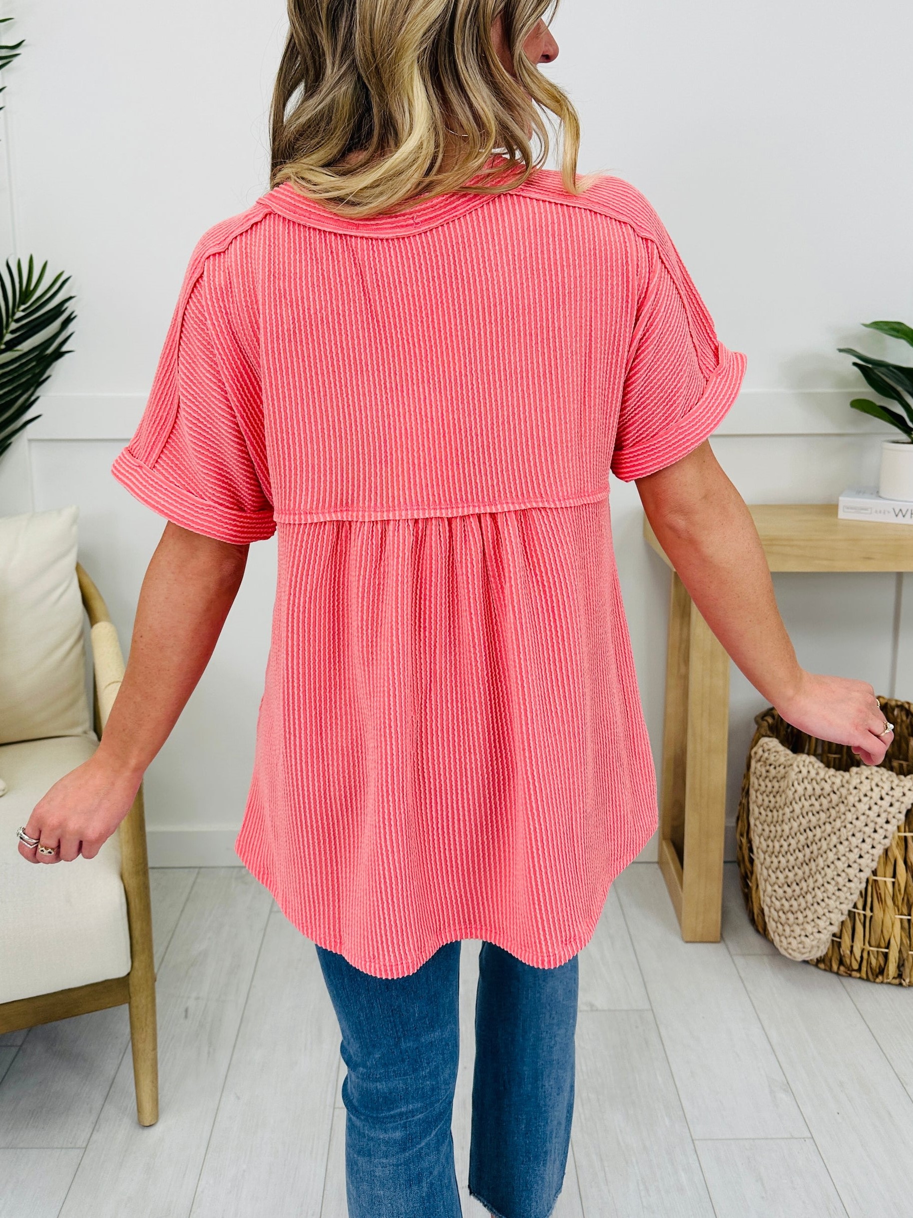 Women's V Neck Ribbed Button Shoort Sleeve Top