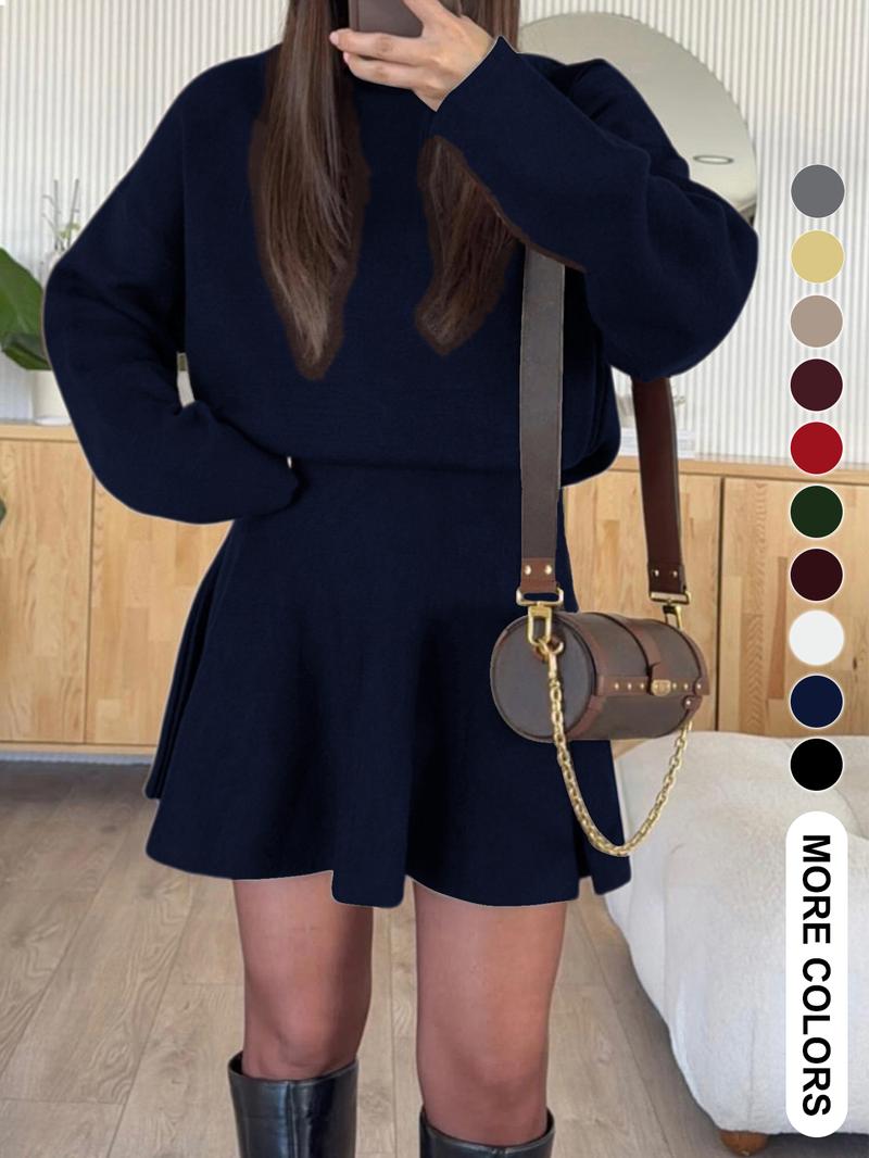 Women's Half-High Neck Long Sleeve Loose Fit Knit Sweater Dress