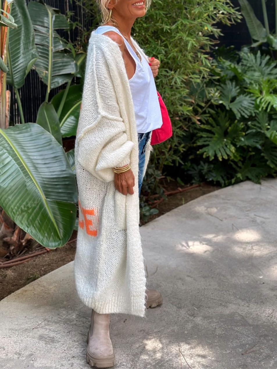 Letter Dropped Shoulder Long Sleeve Cardigan