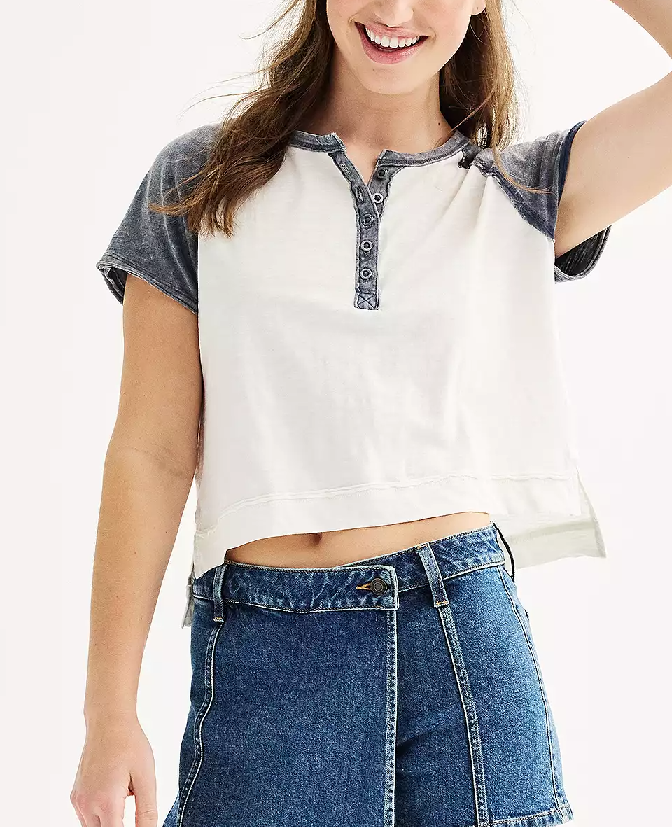 Women's Raglan Sleeve Henley T-Shirt (Buy 3 Free Shipping)