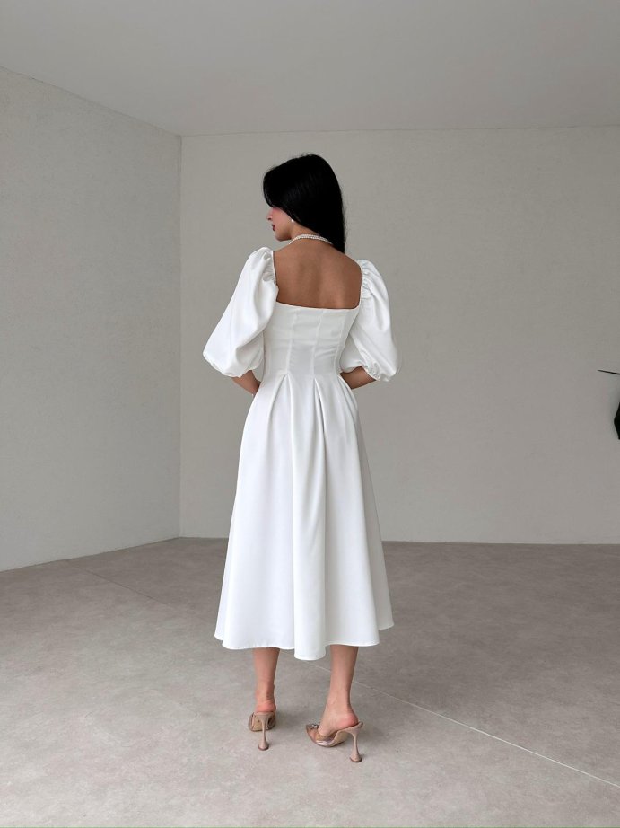 Women's Square Neck Lantern Sleeve Midi Dress