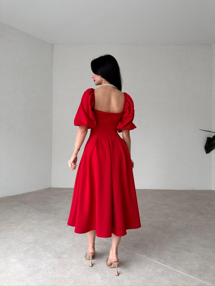 Women's Square Neck Lantern Sleeve Midi Dress