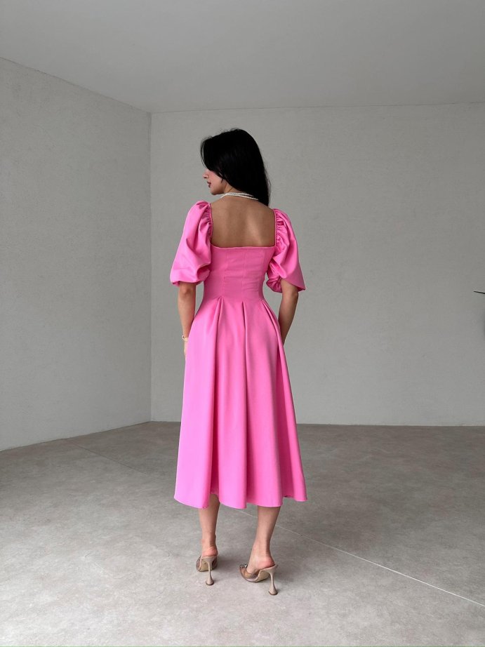 Women's Square Neck Lantern Sleeve Midi Dress