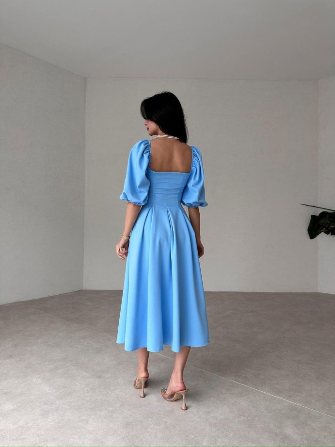 Women's Square Neck Lantern Sleeve Midi Dress