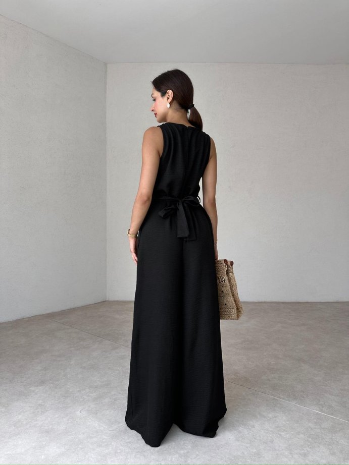 Women's Sleeveless Waisted Linen Jumpsuit With Pockets