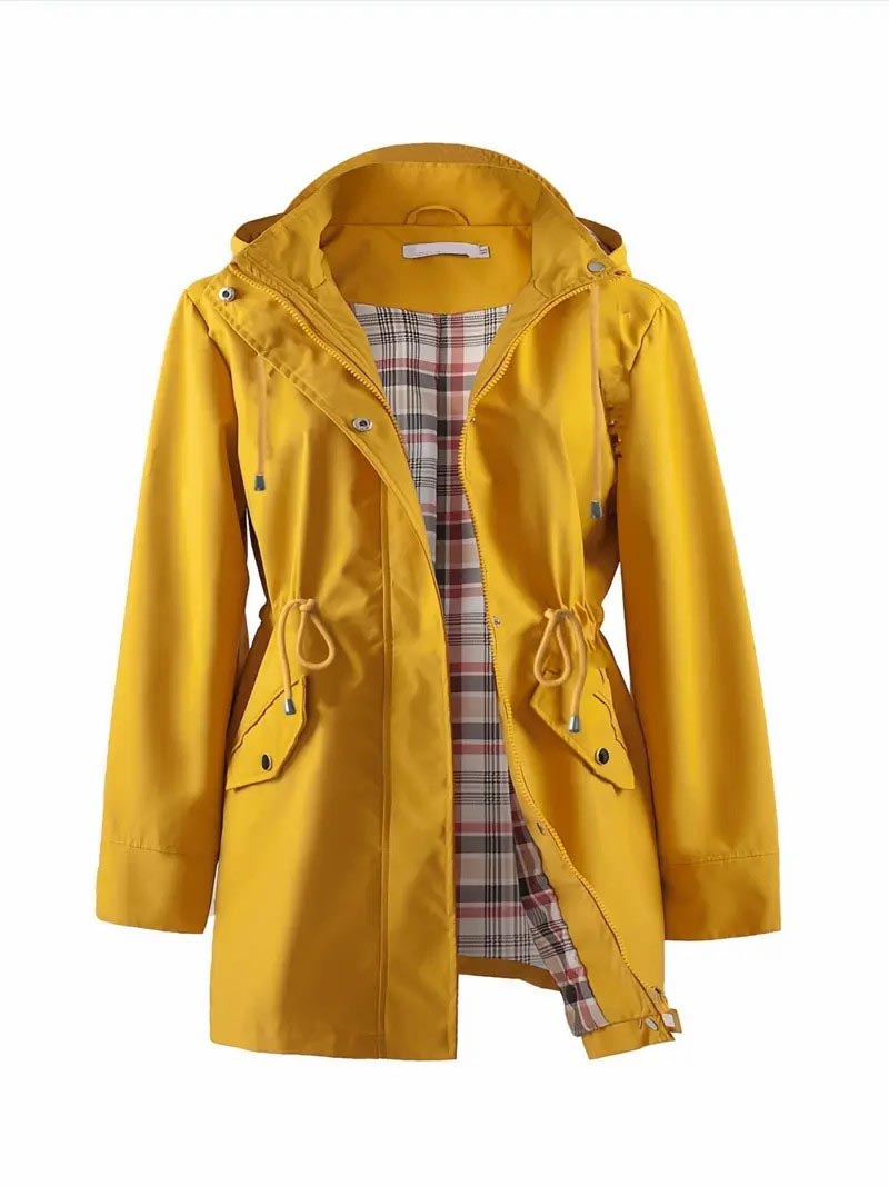 Zip Up Hooded Coat - Adjustable Drawstring Long Sleeve Outerwear