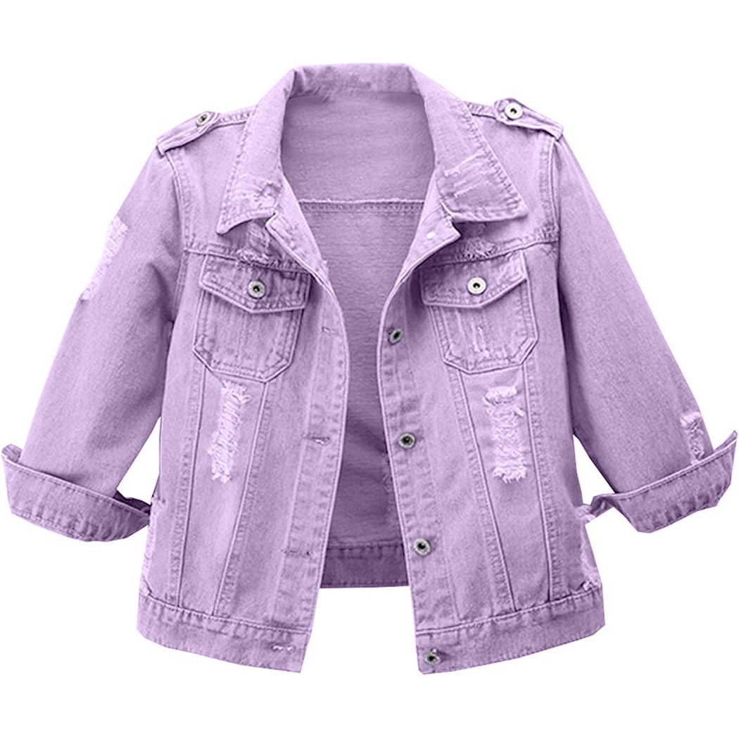 Women's 3/4 Sleeve Washed Ripped Cropped Denim Jackets