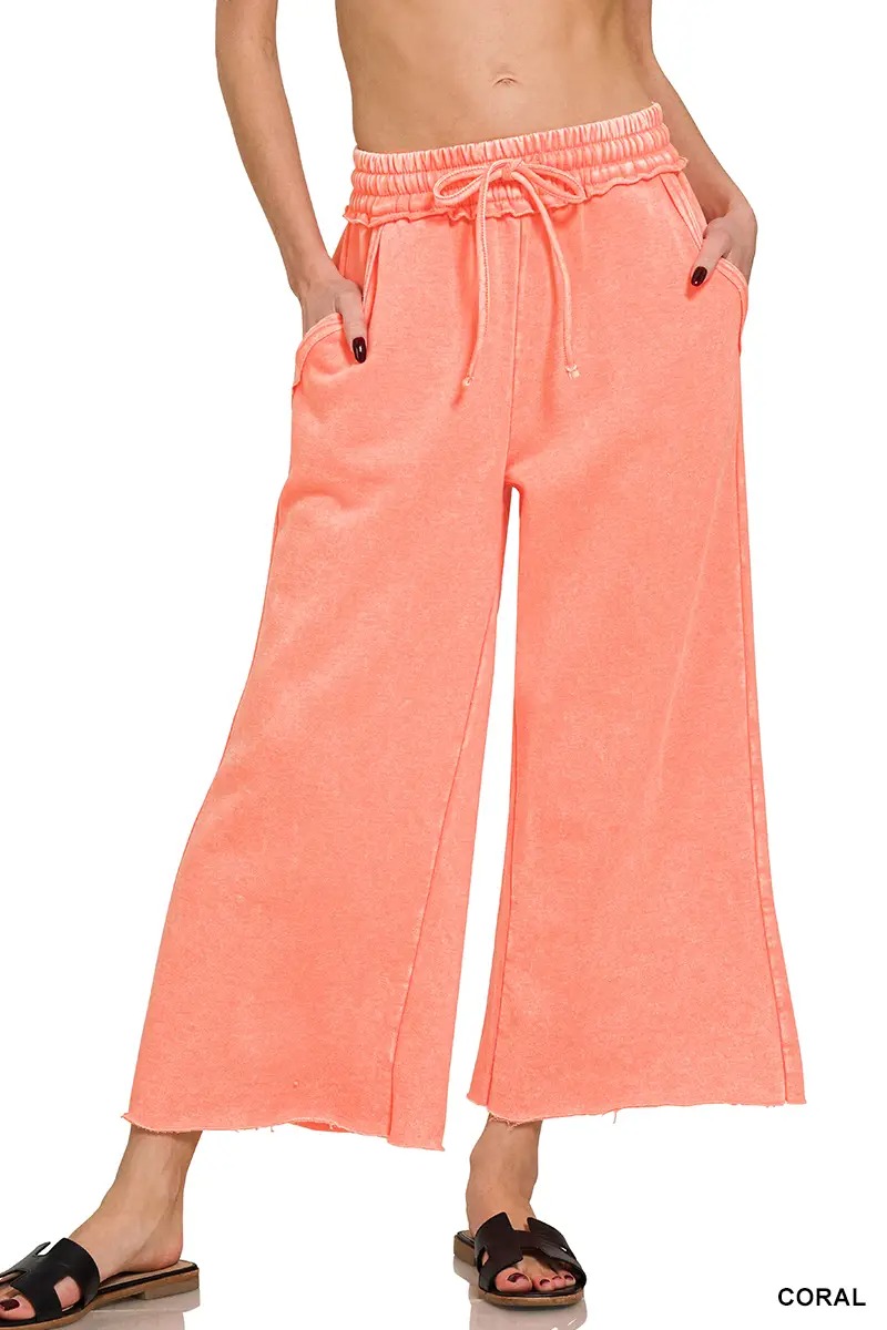 Women's Comfy Acid Wash Palazzo Sweatpants with Pockets