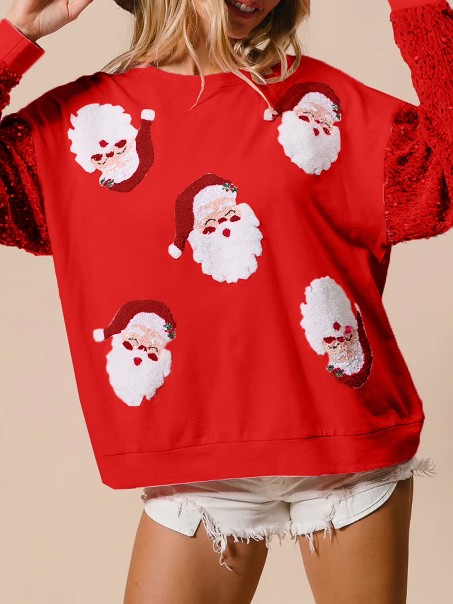 HOT SALE Women's Santa Sequin Patchwork Sweatshirt