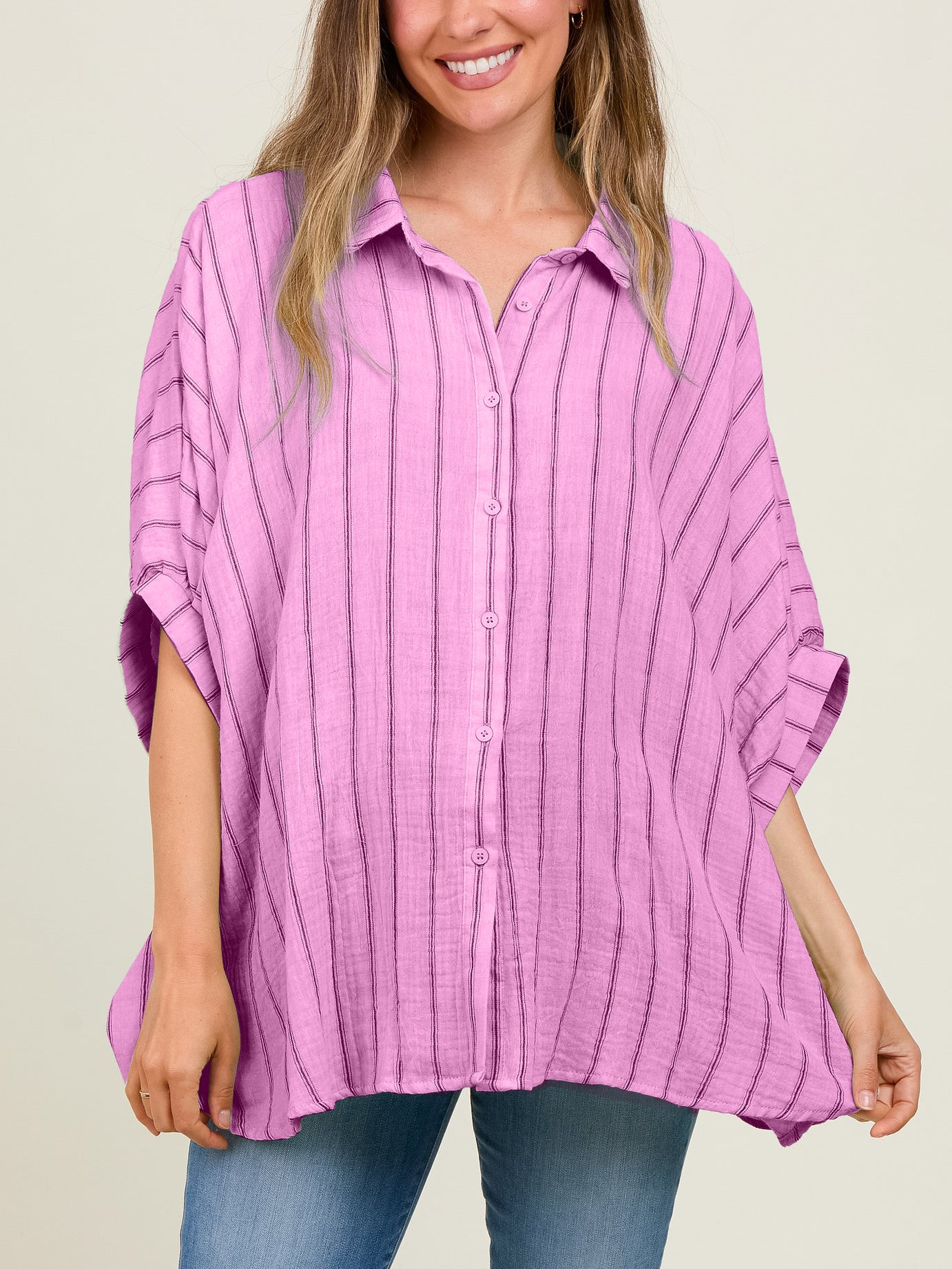 Oversized Striped Button Down Top