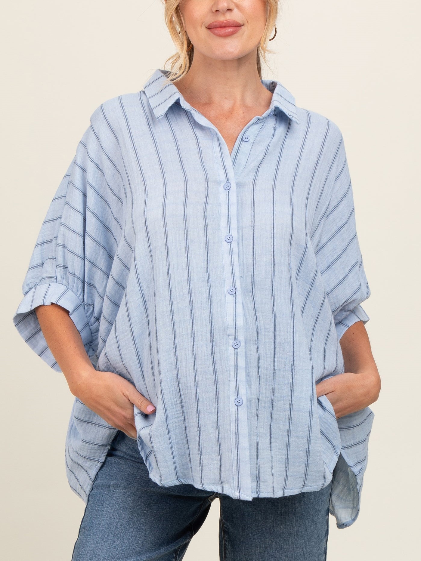 Oversized Striped Button Down Top