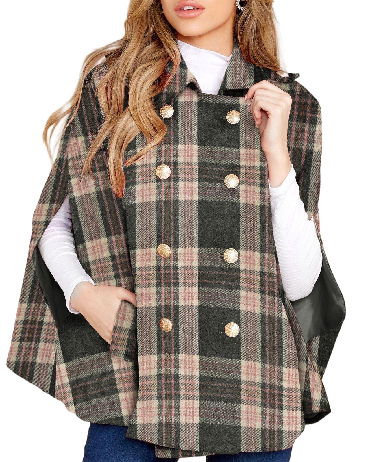 Women's Plaid Double Breasted Winter Cape Coats