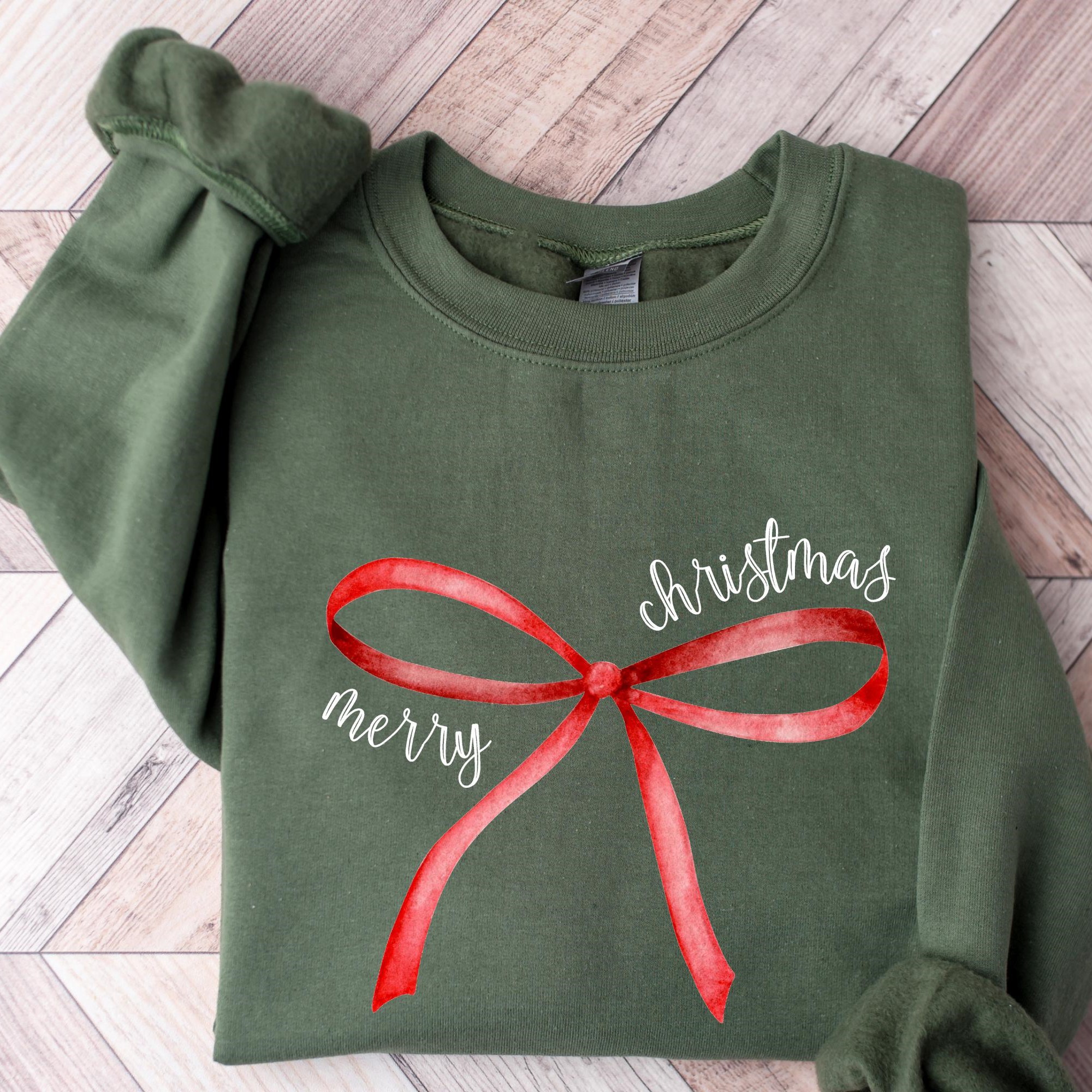 “Merry Christmas” Red Bow Print Holiday Sweatshirt