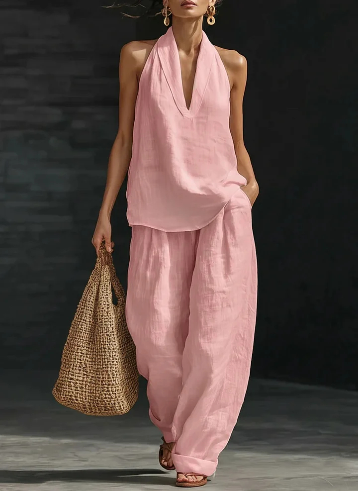 Women's Casual and Cozy Minimalist Linen Two-Piece Set