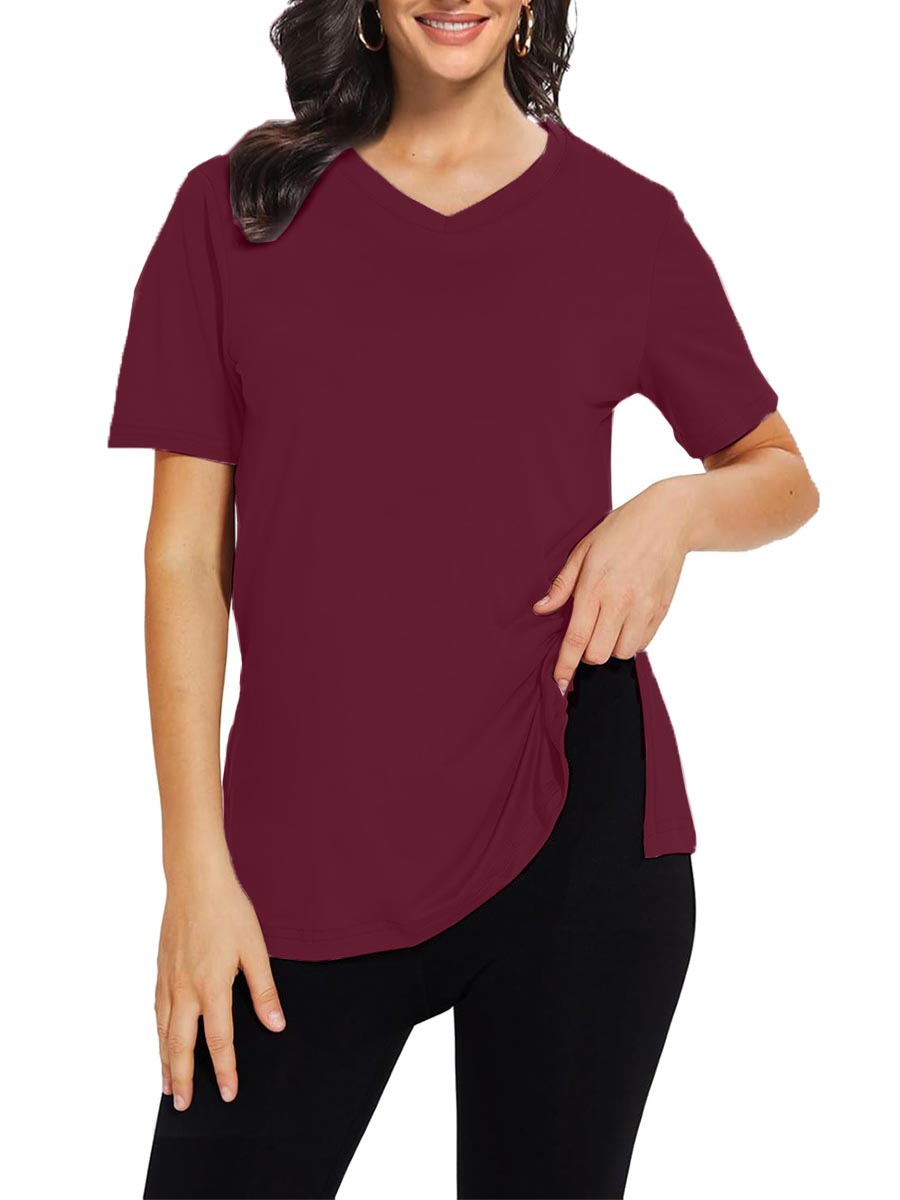 Women's Casual V Neck Side Slit T-Shirt Summer Loose Basic Tops