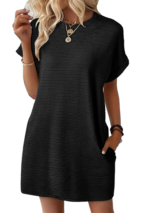 Women's Crewneck Short Sleeve Textured Mini Dress Casual Beach Vacation Dresses