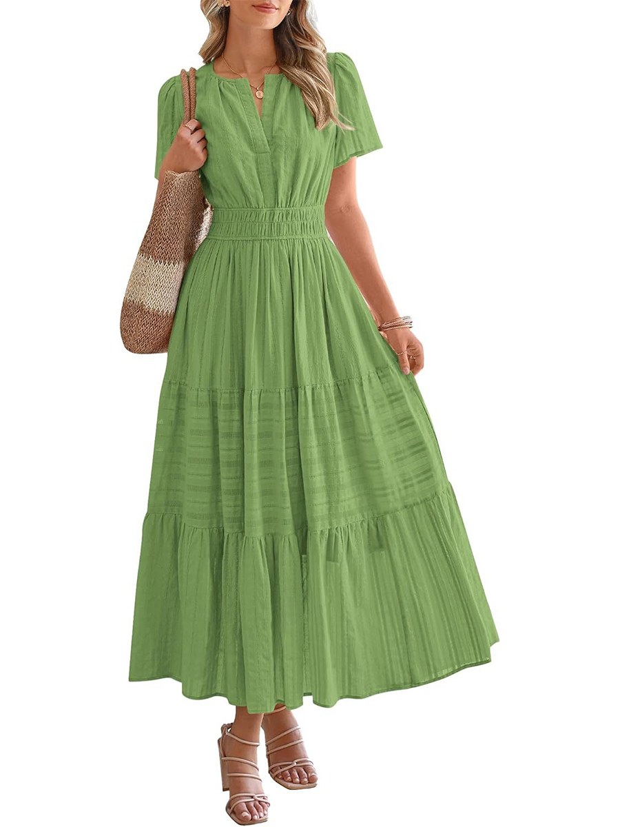 HOT SALE Womens Summer Lightweight Short Sleeve V Casual Midi Maxi Dresses