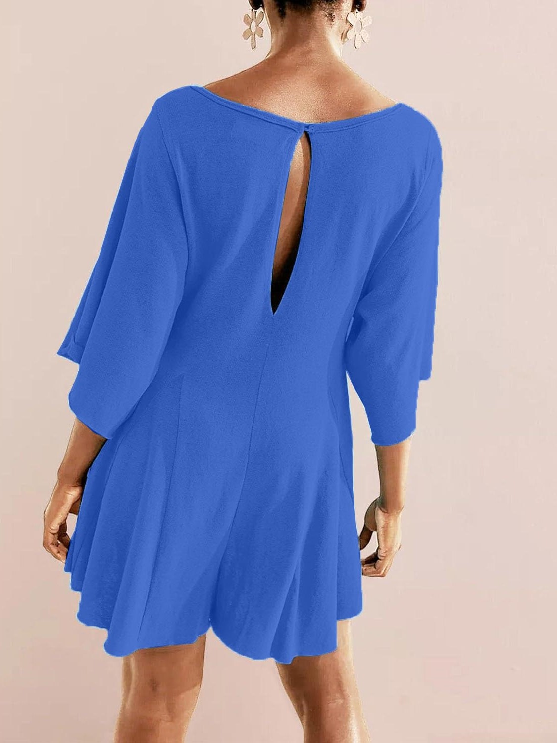 Women's Short Sleeve Loose Ruffled Short Romper Dress with Pocket