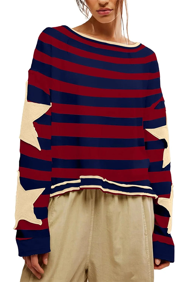 Women's Oversized Star Sweatshirt Long Sleeve Shirt Drop