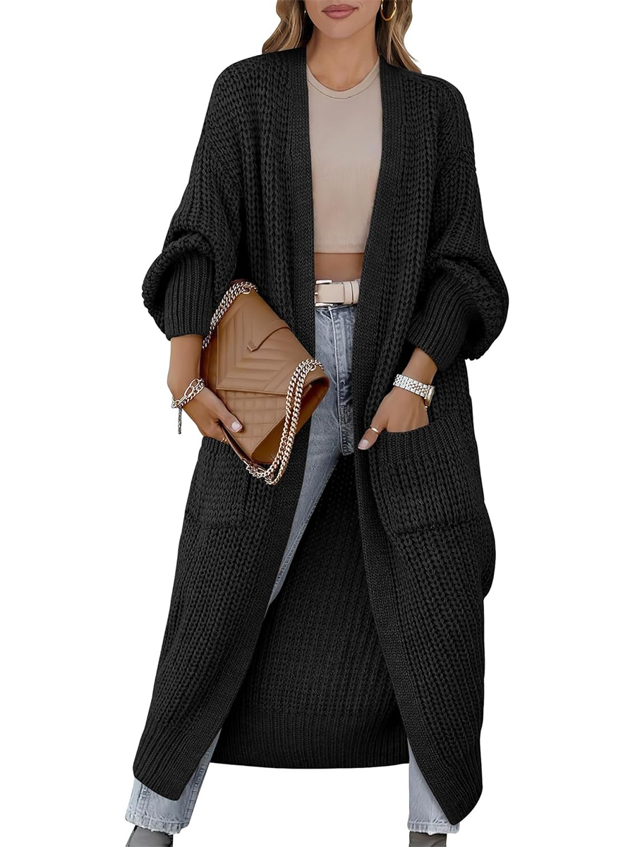 Women's Open Front Knit Long Cardigan Sweaters with Pockets